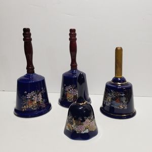 Blue Porcelain Bells Pheasants and floral design with Gold trim
